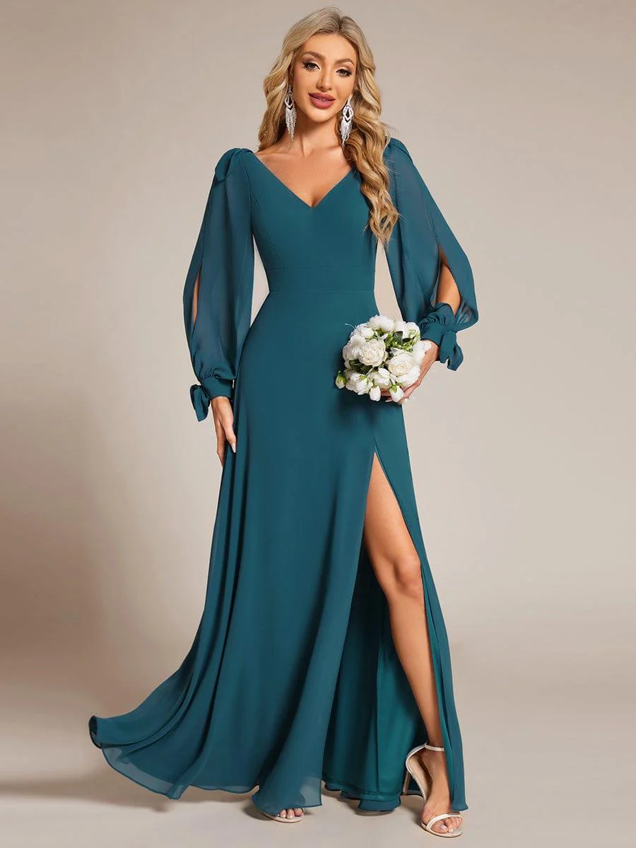 ever IVORY|Gentle Split Sleeve Low Back Thigh Slit Bridesmaid Dress - Image 93