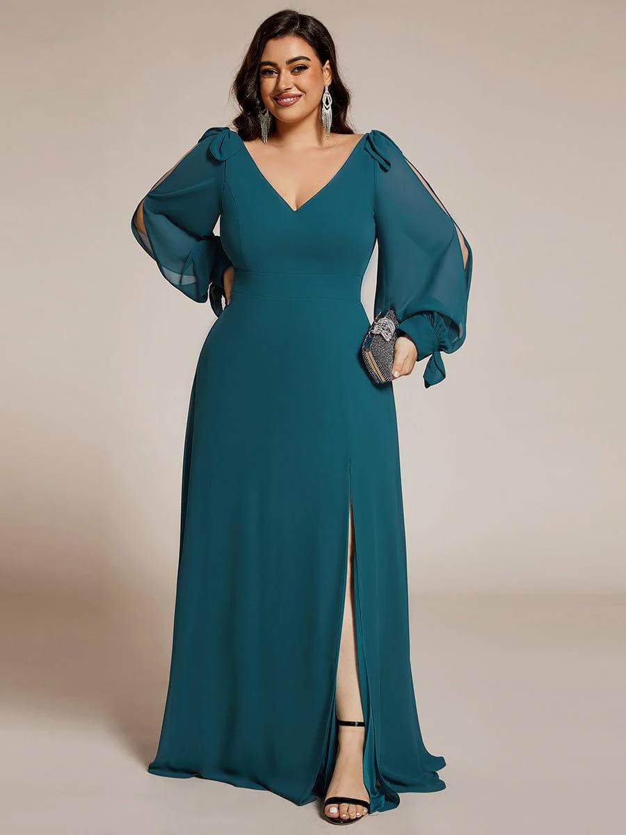 ever IVORY|Gentle Split Sleeve Low Back Thigh Slit Bridesmaid Dress - Image 94
