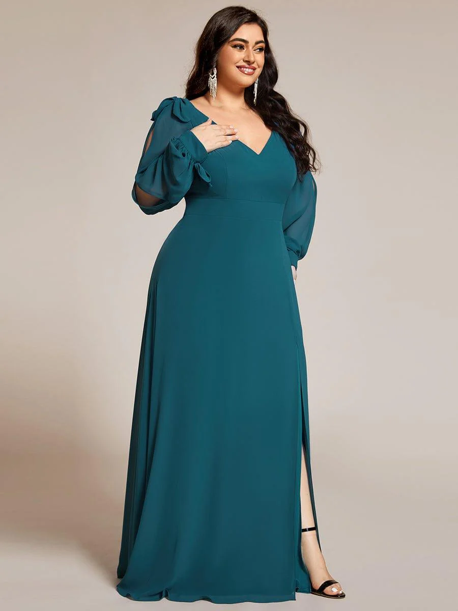 ever IVORY|Gentle Split Sleeve Low Back Thigh Slit Bridesmaid Dress - Image 97