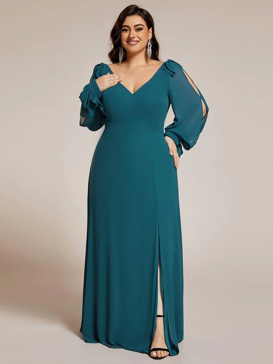 ever IVORY|Gentle Split Sleeve Low Back Thigh Slit Bridesmaid Dress - Image 98