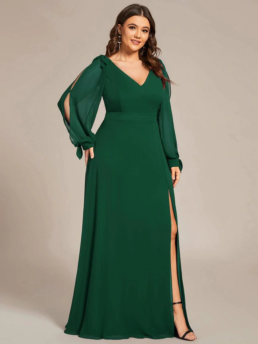 ever IVORY|Gentle Split Sleeve Low Back Thigh Slit Dress in Dark Green - Image 6