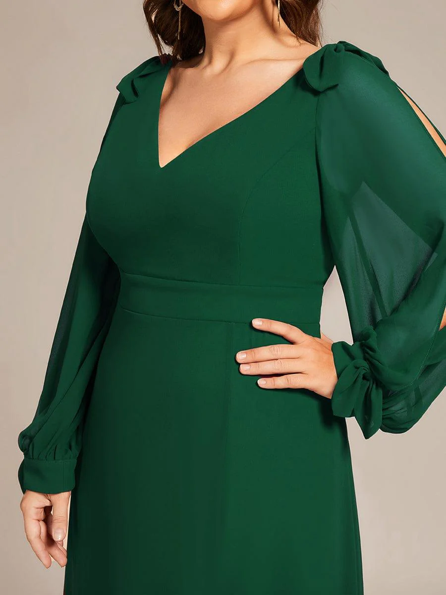ever IVORY|Gentle Split Sleeve Low Back Thigh Slit Dress in Dark Green - Image 8