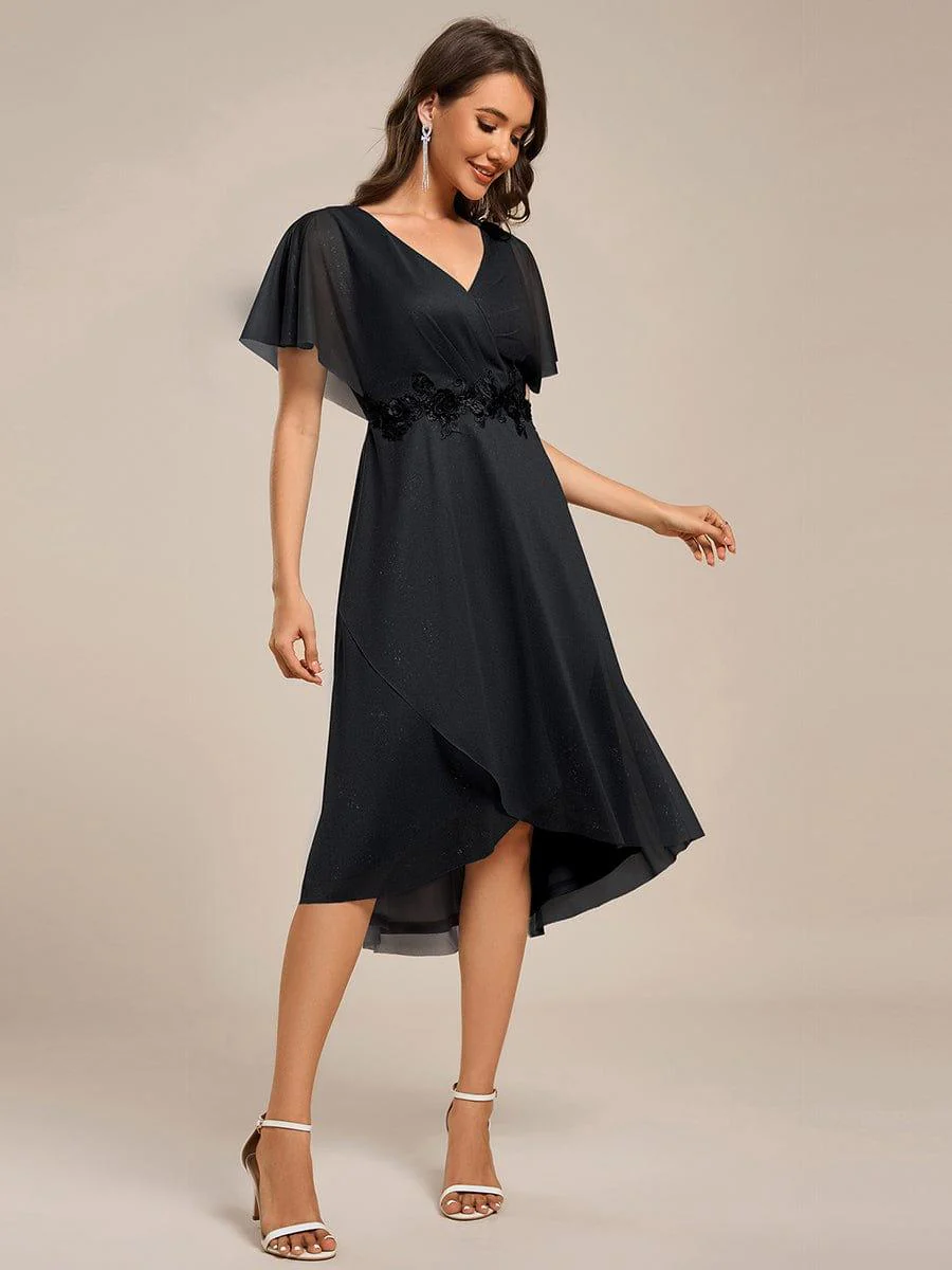 ever DANNA|Glitter Bat-Wing Applique Asymmetrical Hem Midi Weeding Guest Dress - Image 15