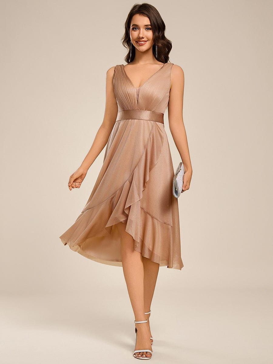 ever AZARIA|Glitter V-Neck Pleated Lotus Leaf Sleeveless Midi Length Wedding Guest Dress - Image 11