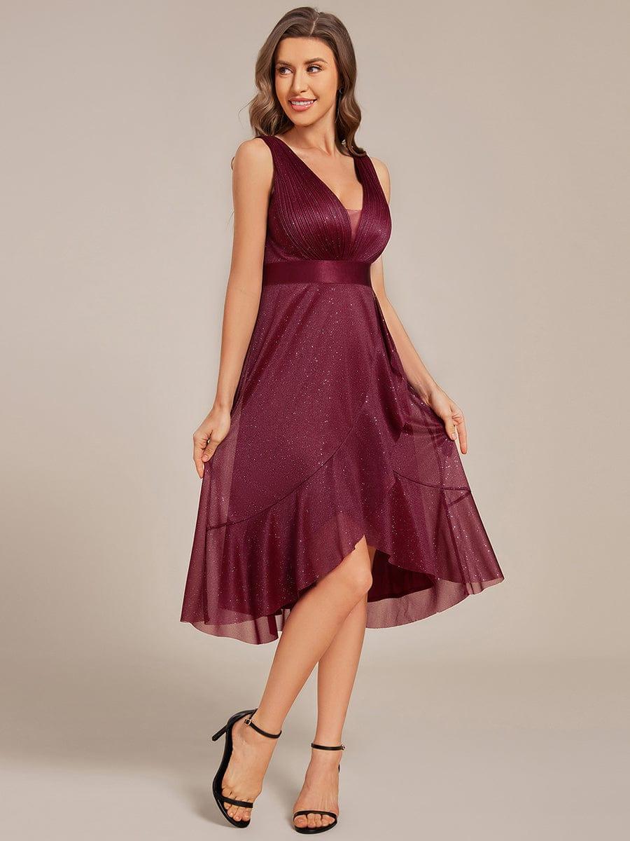 ever AZARIA|Glitter V-Neck Pleated Lotus Leaf Sleeveless Midi Length Wedding Guest Dress - Image 5