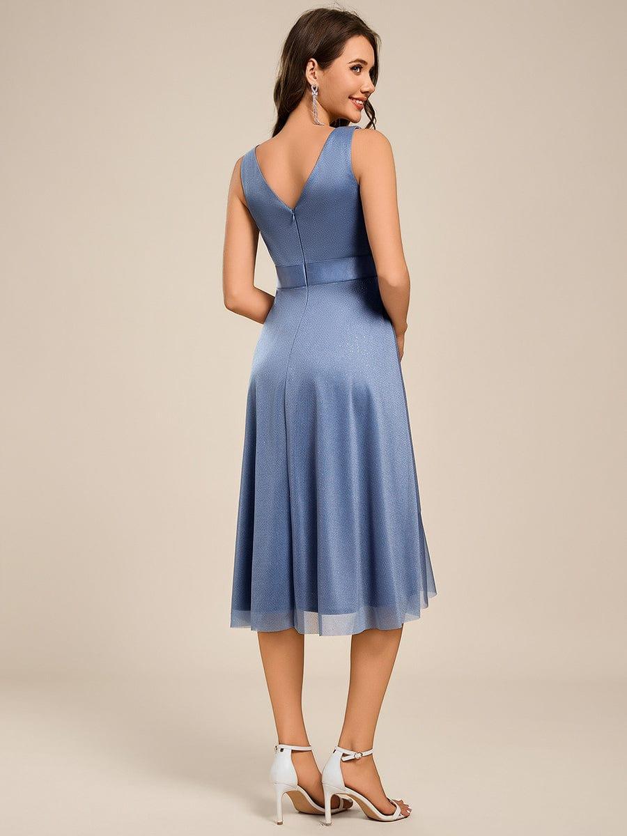 ever AZARIA|Glitter V-Neck Pleated Lotus Leaf Sleeveless Midi Length Wedding Guest Dress - Image 7