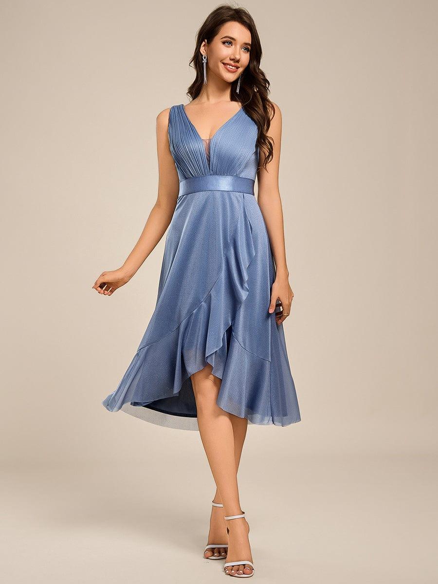 ever AZARIA|Glitter V-Neck Pleated Lotus Leaf Sleeveless Midi Length Wedding Guest Dress - Image 9