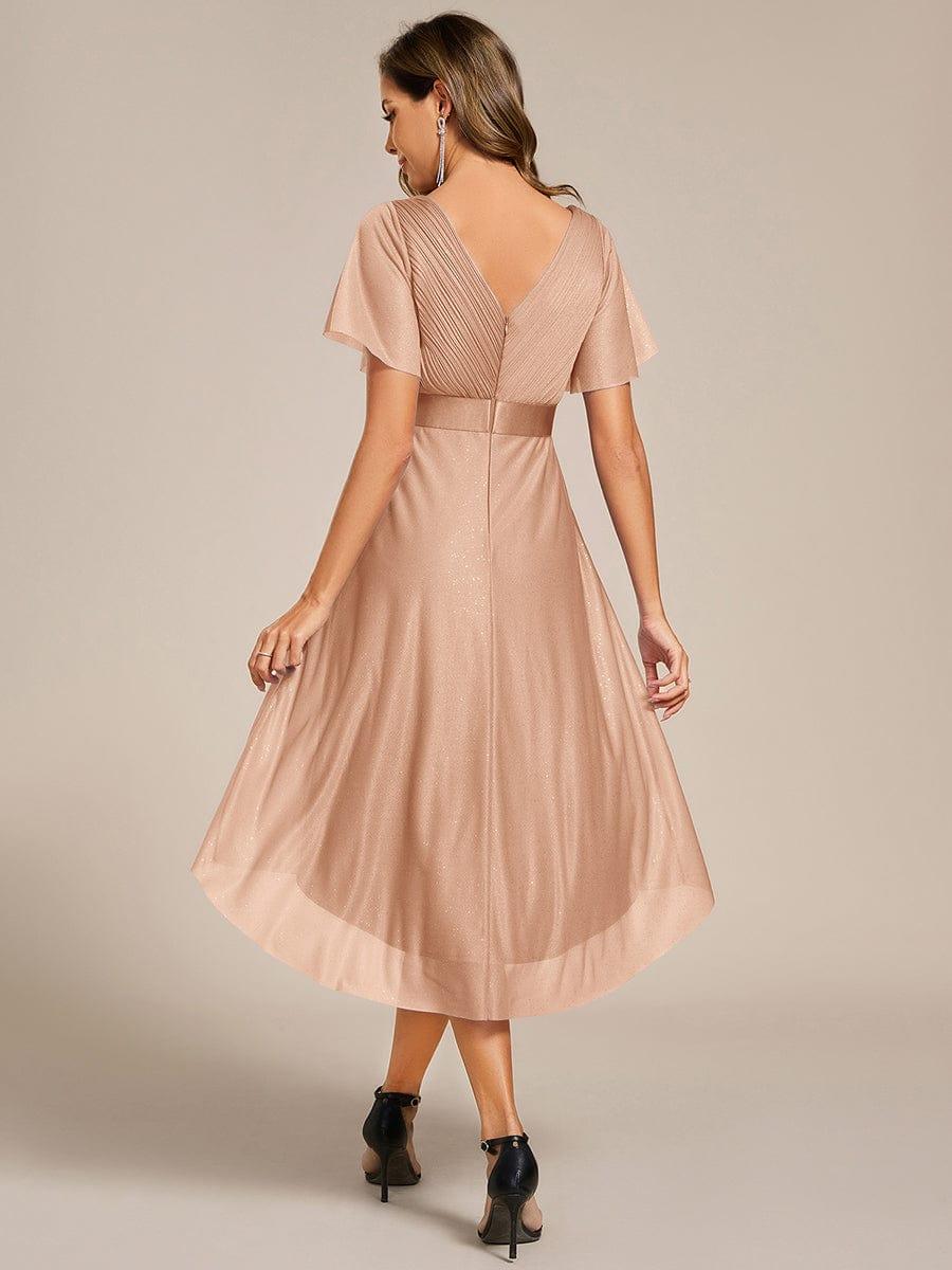 ever SOL|Glitter V-Neck Ruffles Sleeve Asymmetrical Hem Midi Length Wedding Guest Dress - Image 22