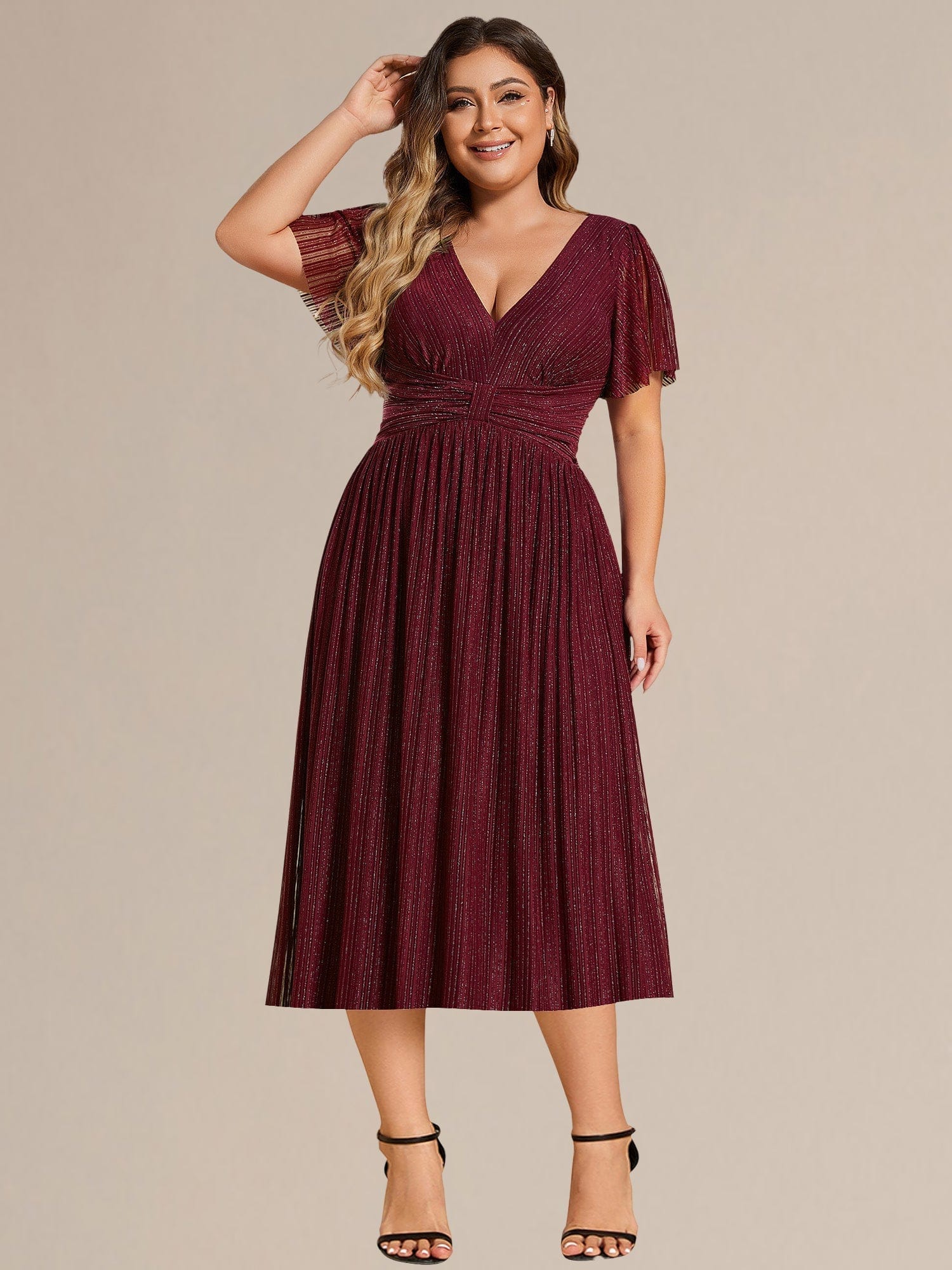 ever QUINN|Glittery Midi Evening Dress