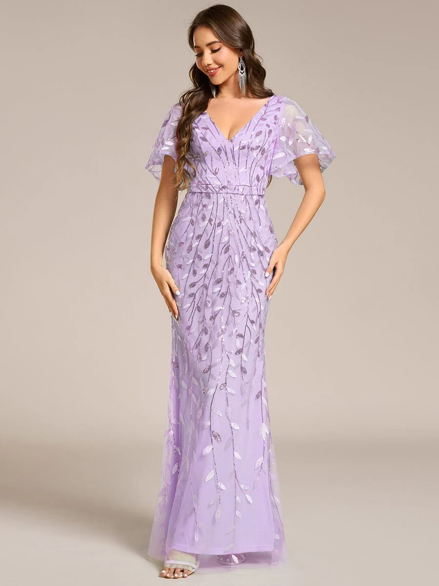 ever DIONE|Gorgeous V Neck Leaf-Sequined Fishtail Party Dress(Final Sale) - Image 132