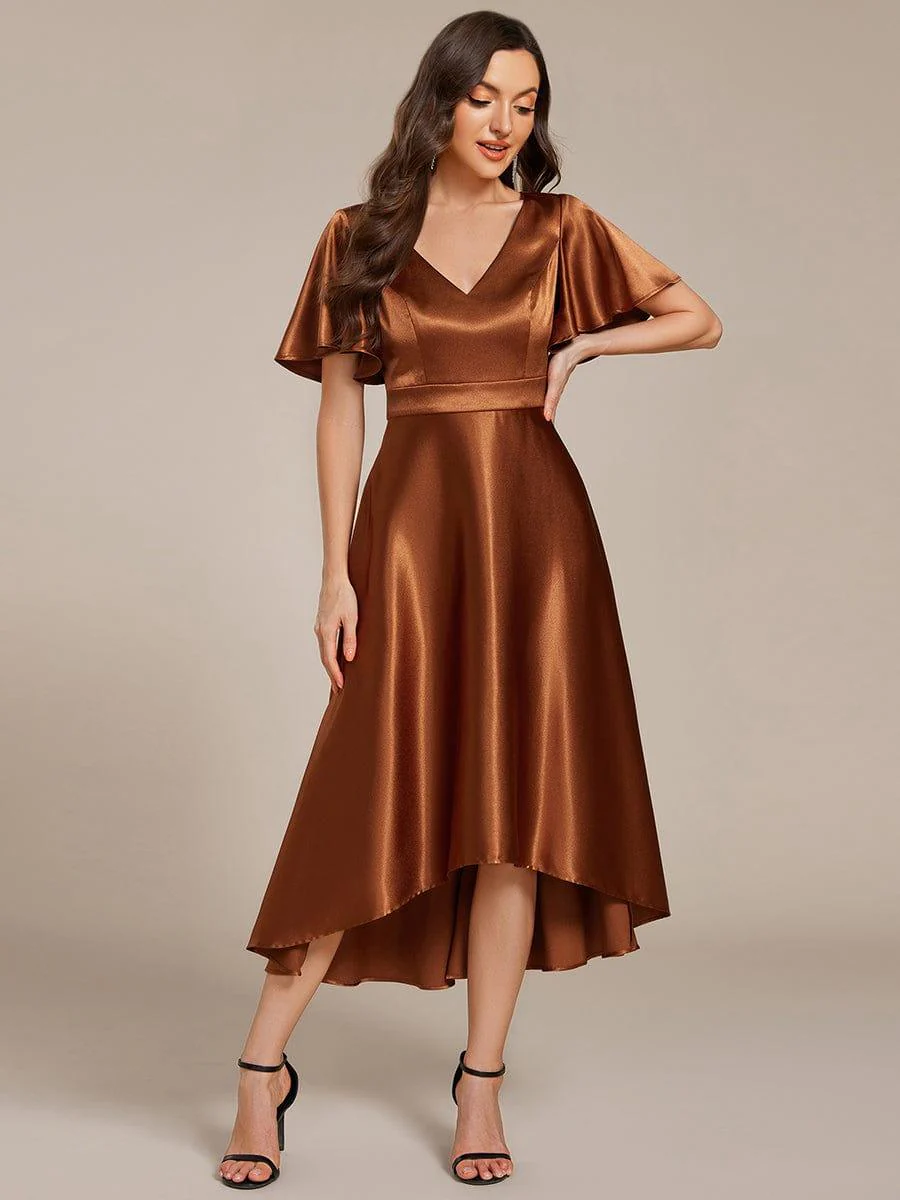 ever SCARLEN|High-Low Satin Wedding Guest Dress with Pockets - Image 12