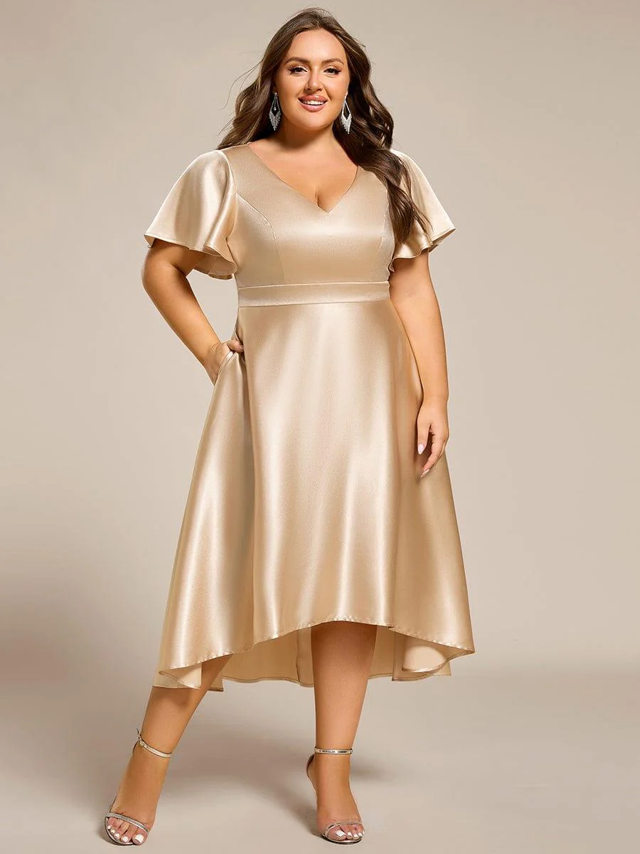 ever SCARLEN|High-Low Satin Wedding Guest Dress with Pockets - Image 24