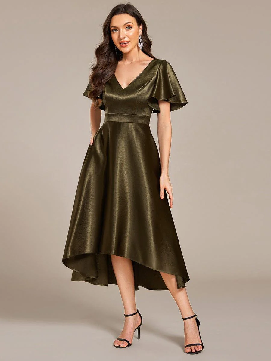 ever SCARLEN|High-Low Satin Wedding Guest Dress with Pockets - Image 28