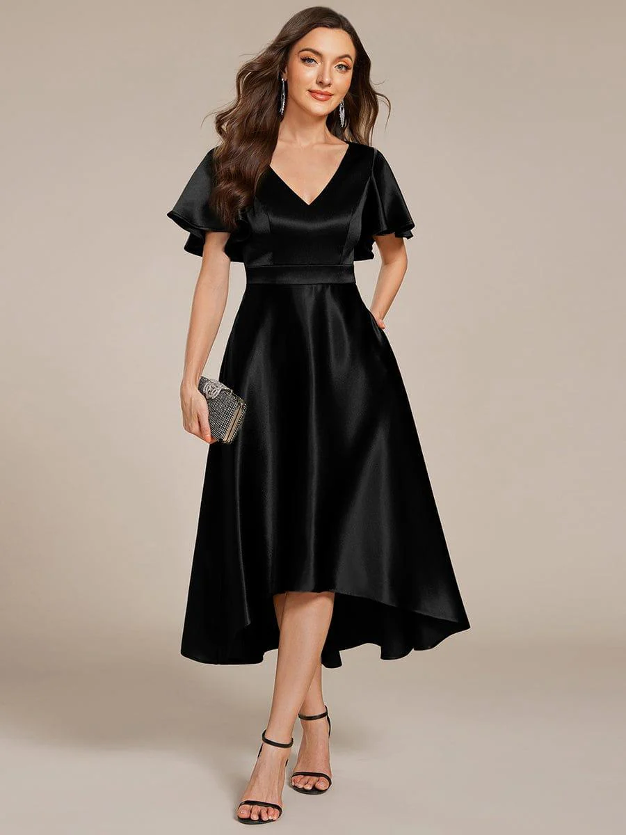 ever SCARLEN|High-Low Satin Wedding Guest Dress with Pockets - Image 35