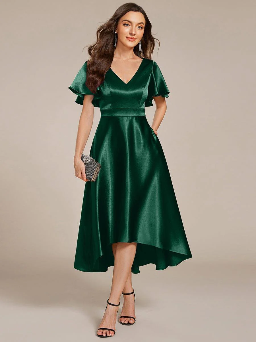 ever SCARLEN|High-Low Satin Wedding Guest Dress with Pockets - Image 42