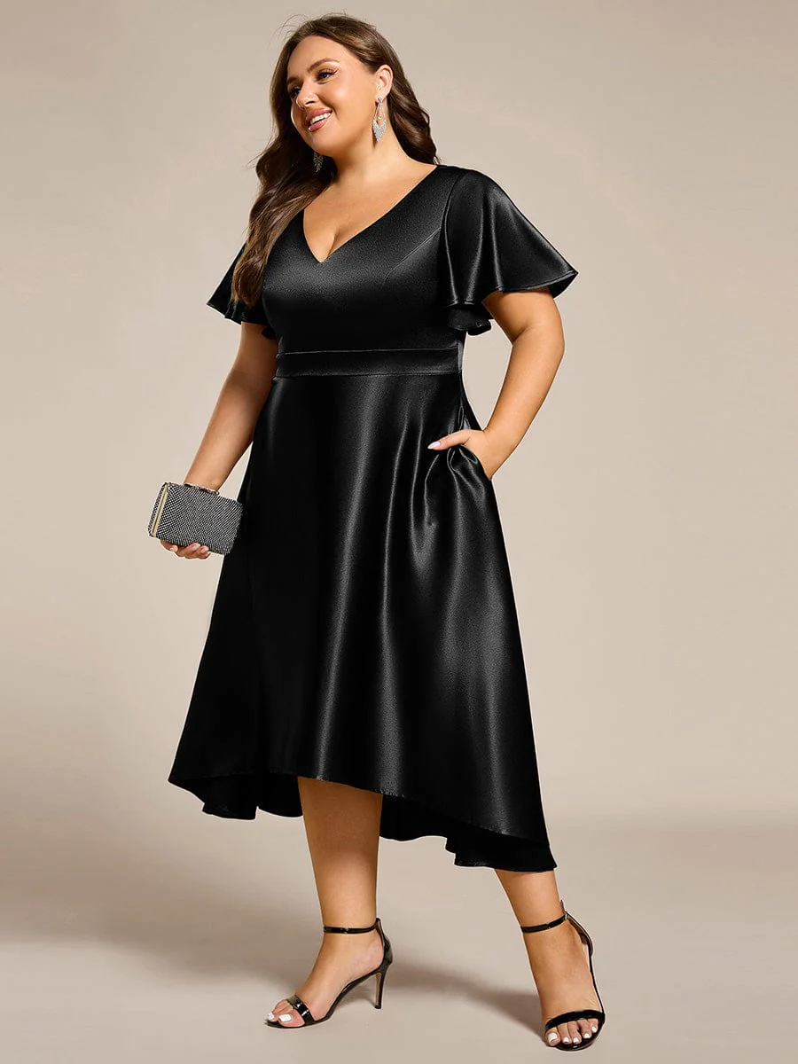 ever SCARLEN|High-Low Satin Wedding Guest Dress with Pockets - Image 53