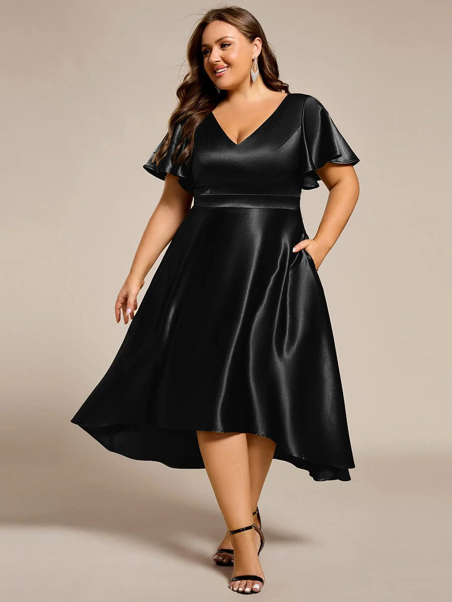 ever SCARLEN|High-Low Satin Wedding Guest Dress with Pockets - Image 54