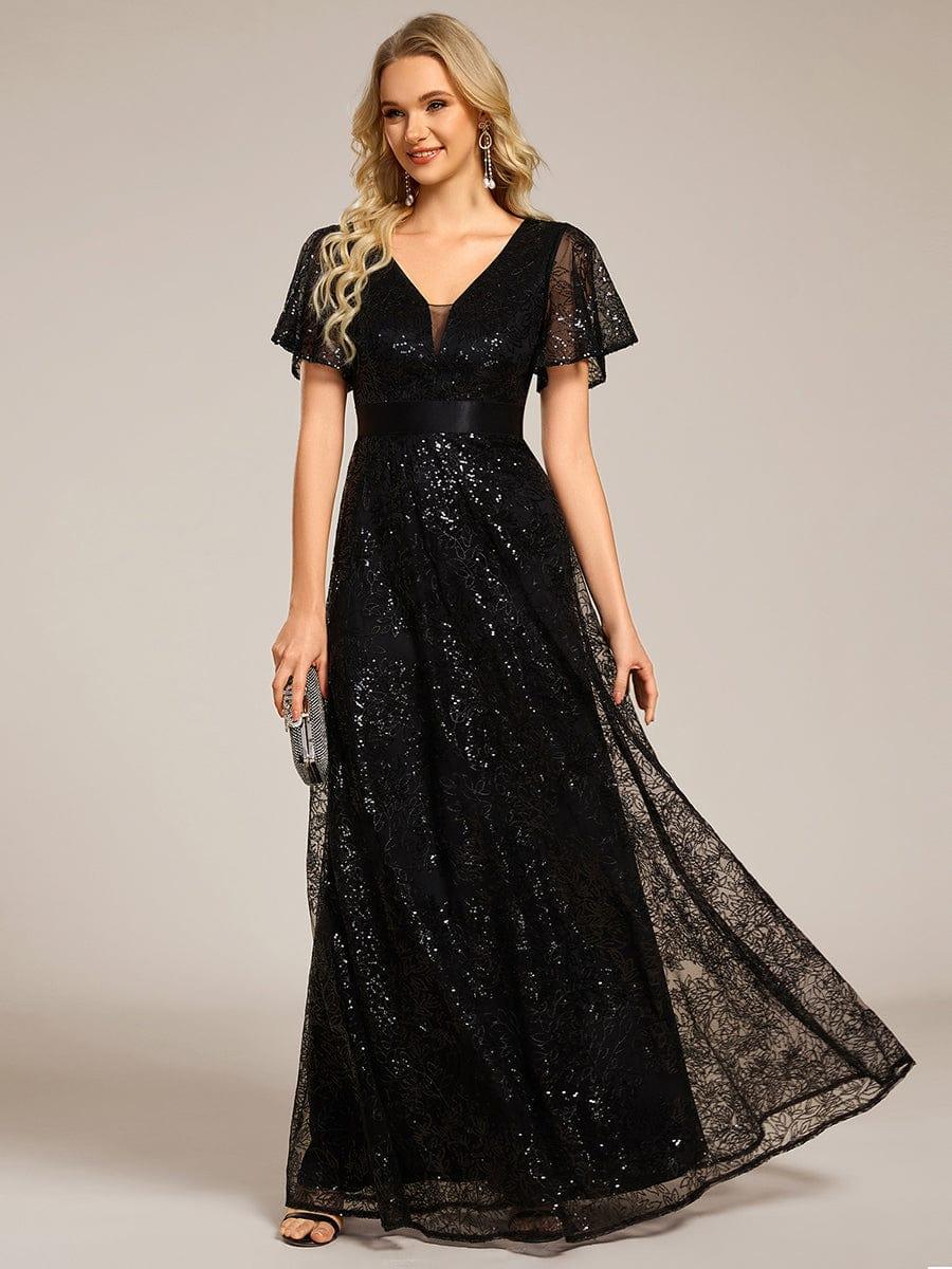 ever CORY|Illusion V-neck Sequin Maxi Evening Dress
