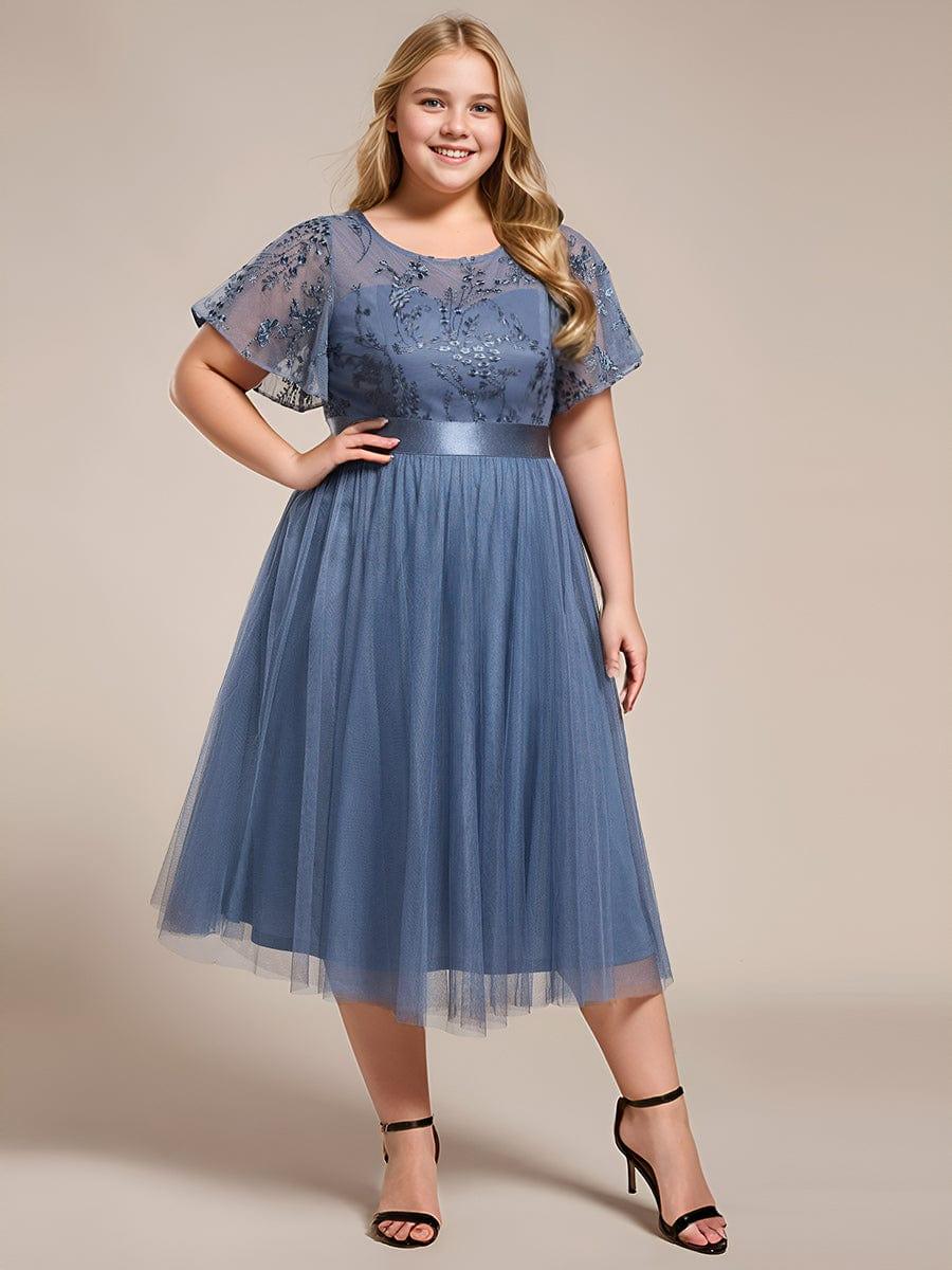 ever MARA|Junior Round Neck Embellished Midi Tulle Bridesmaid Dress - Image 10