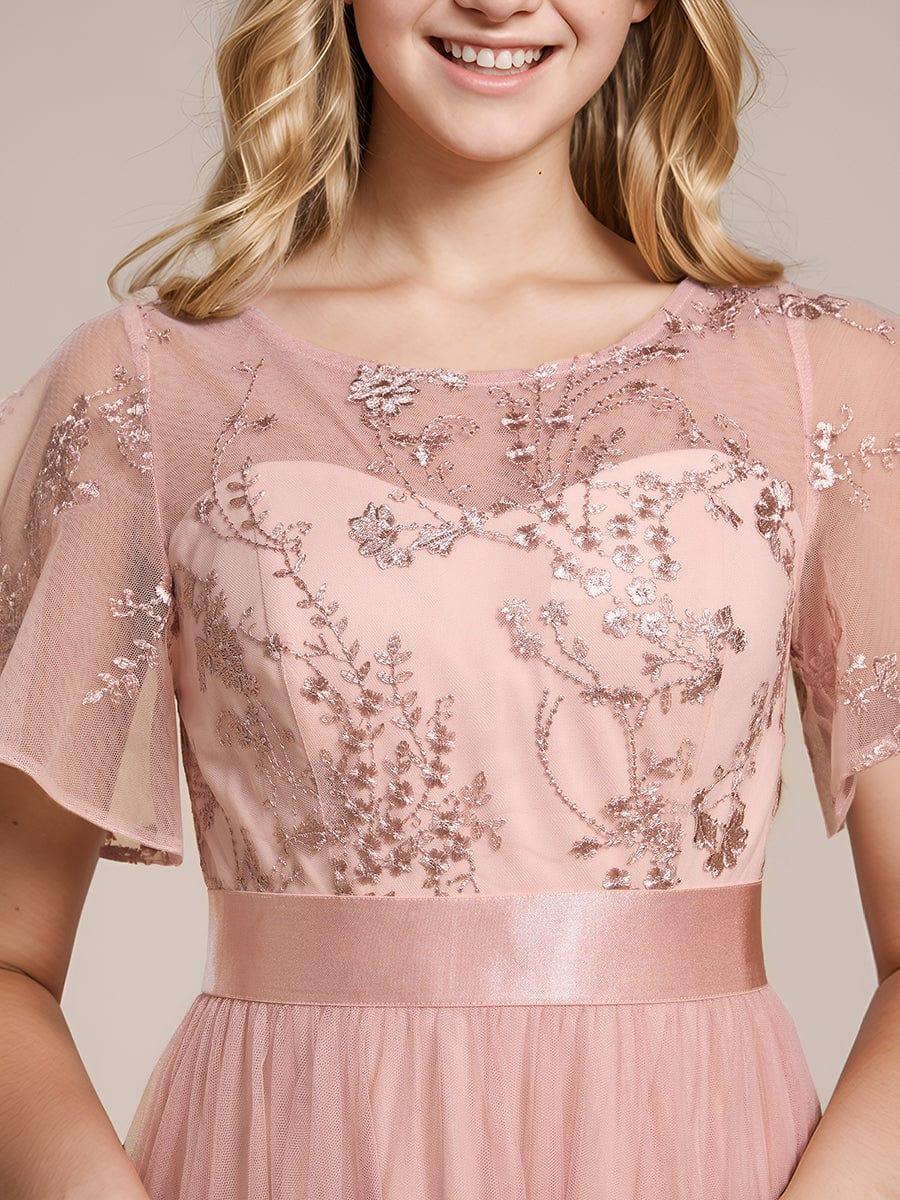 ever MARA|Junior Round Neck Embellished Midi Tulle Bridesmaid Dress - Image 3