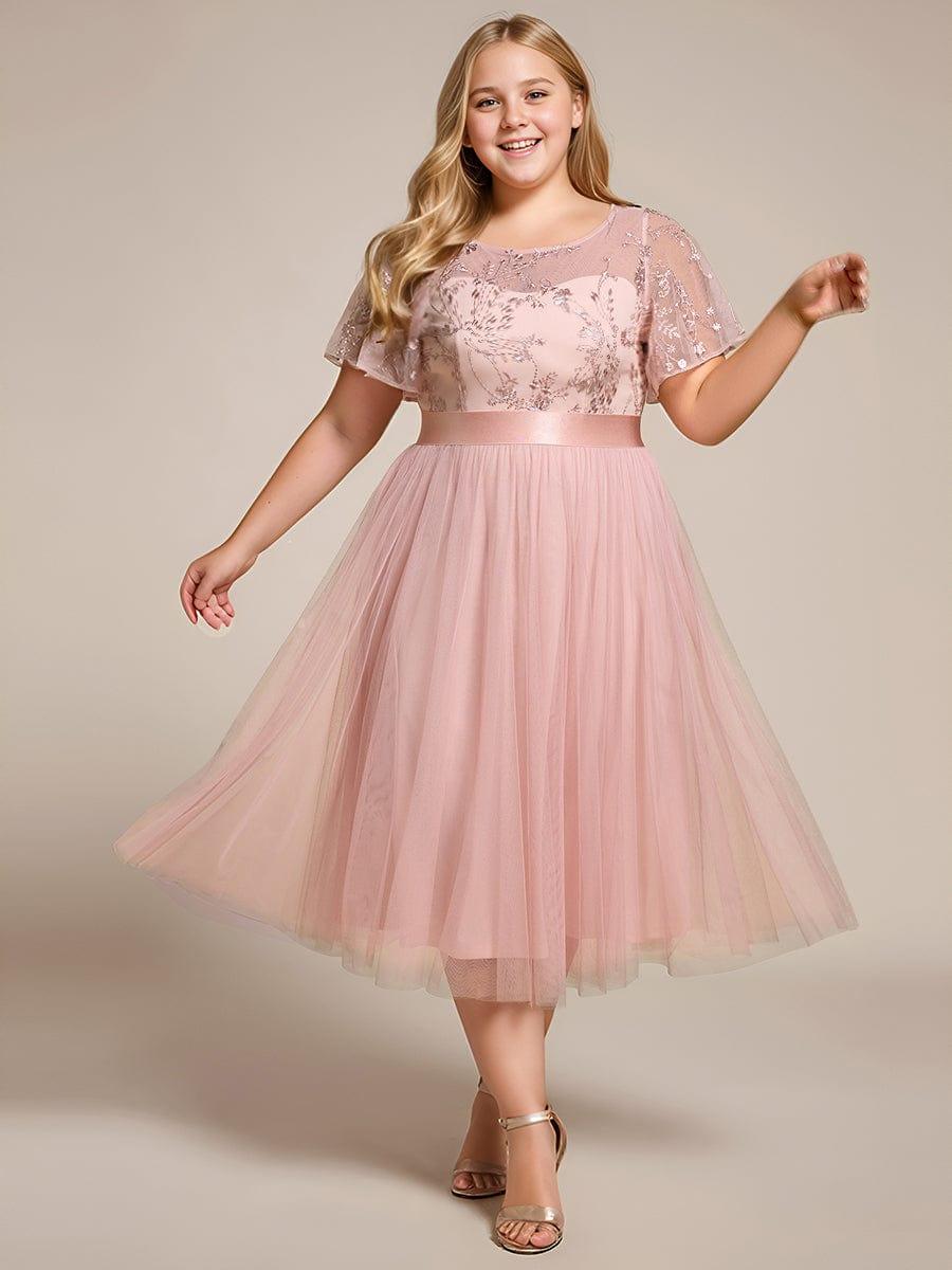 ever MARA|Junior Round Neck Embellished Midi Tulle Bridesmaid Dress - Image 4