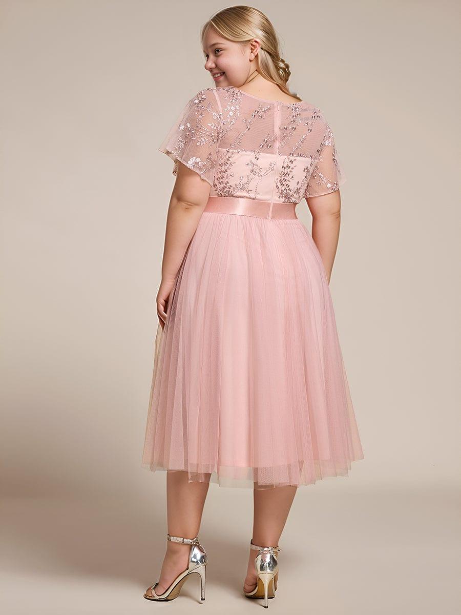 ever MARA|Junior Round Neck Embellished Midi Tulle Bridesmaid Dress - Image 5