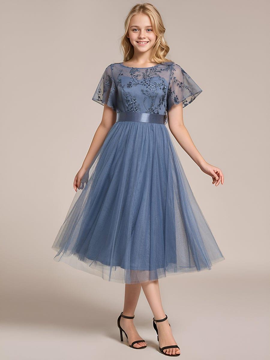 ever MARA|Junior Round Neck Embellished Midi Tulle Bridesmaid Dress - Image 7