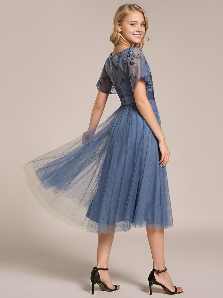 ever MARA|Junior Round Neck Embellished Midi Tulle Bridesmaid Dress - Image 8