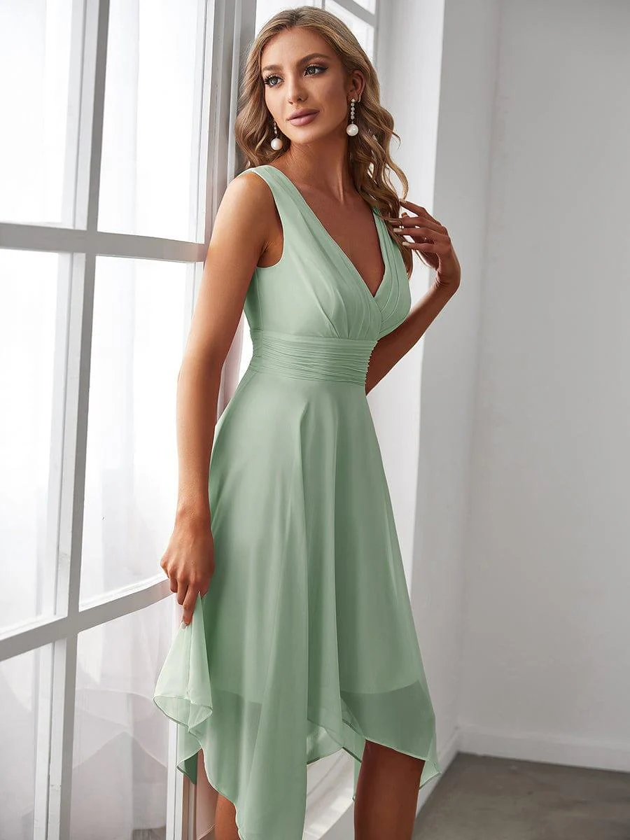 Knee Length Chiffon Bridesmaid Dress with Irregular Hem - Image 50