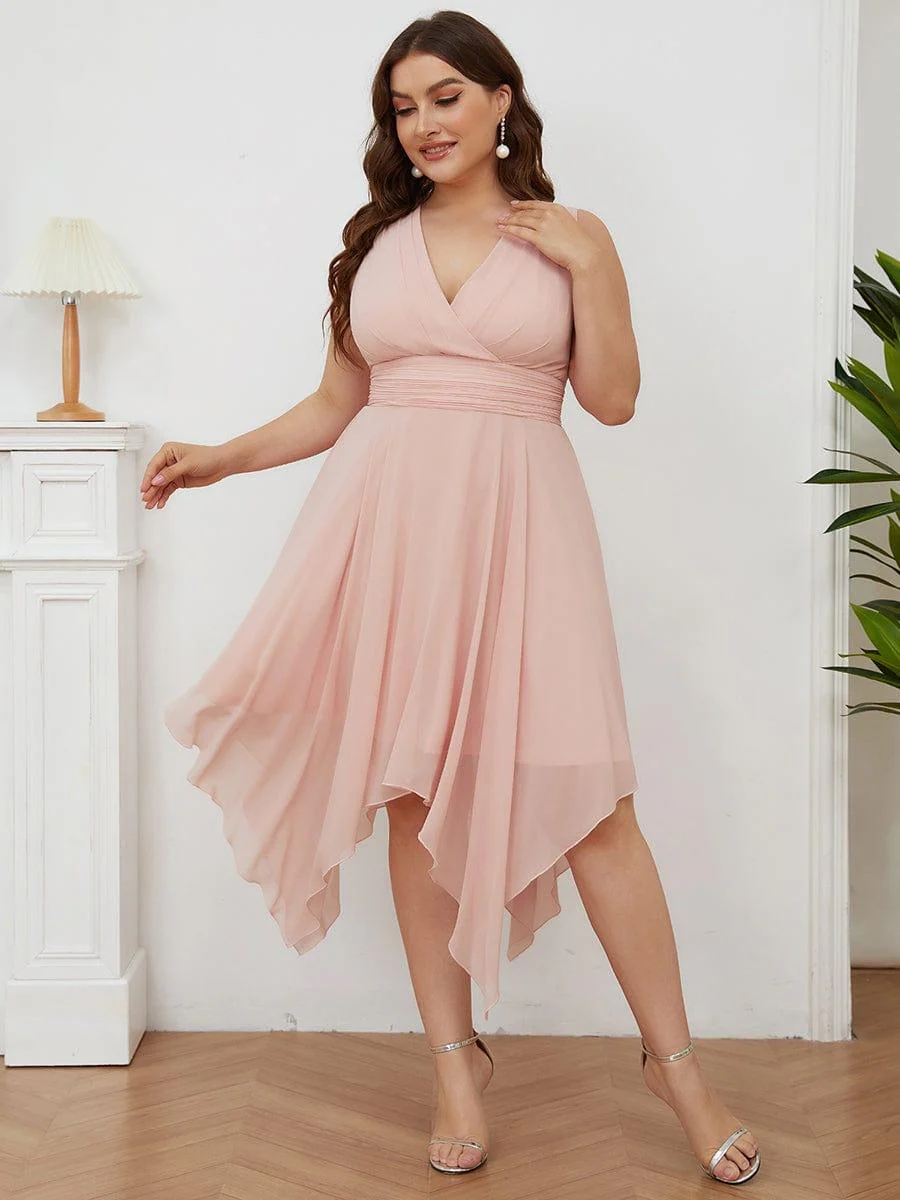 Knee Length Chiffon Dress with Irregular Hem In Pink - Image 5