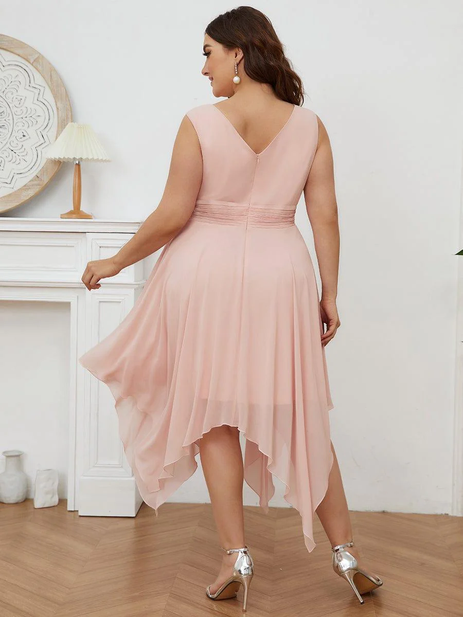Knee Length Chiffon Dress with Irregular Hem In Pink - Image 6