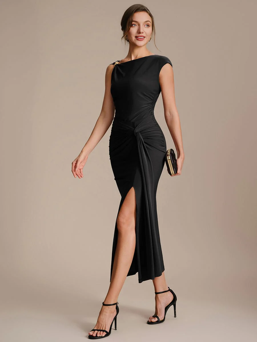 Knit Cap Sleeve Asymmetrical Neckline Top - Image 13