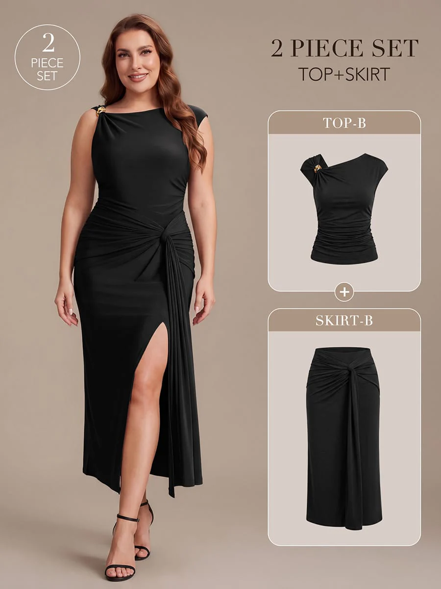 Knit Cap Sleeve Asymmetrical Neckline Top - Image 14