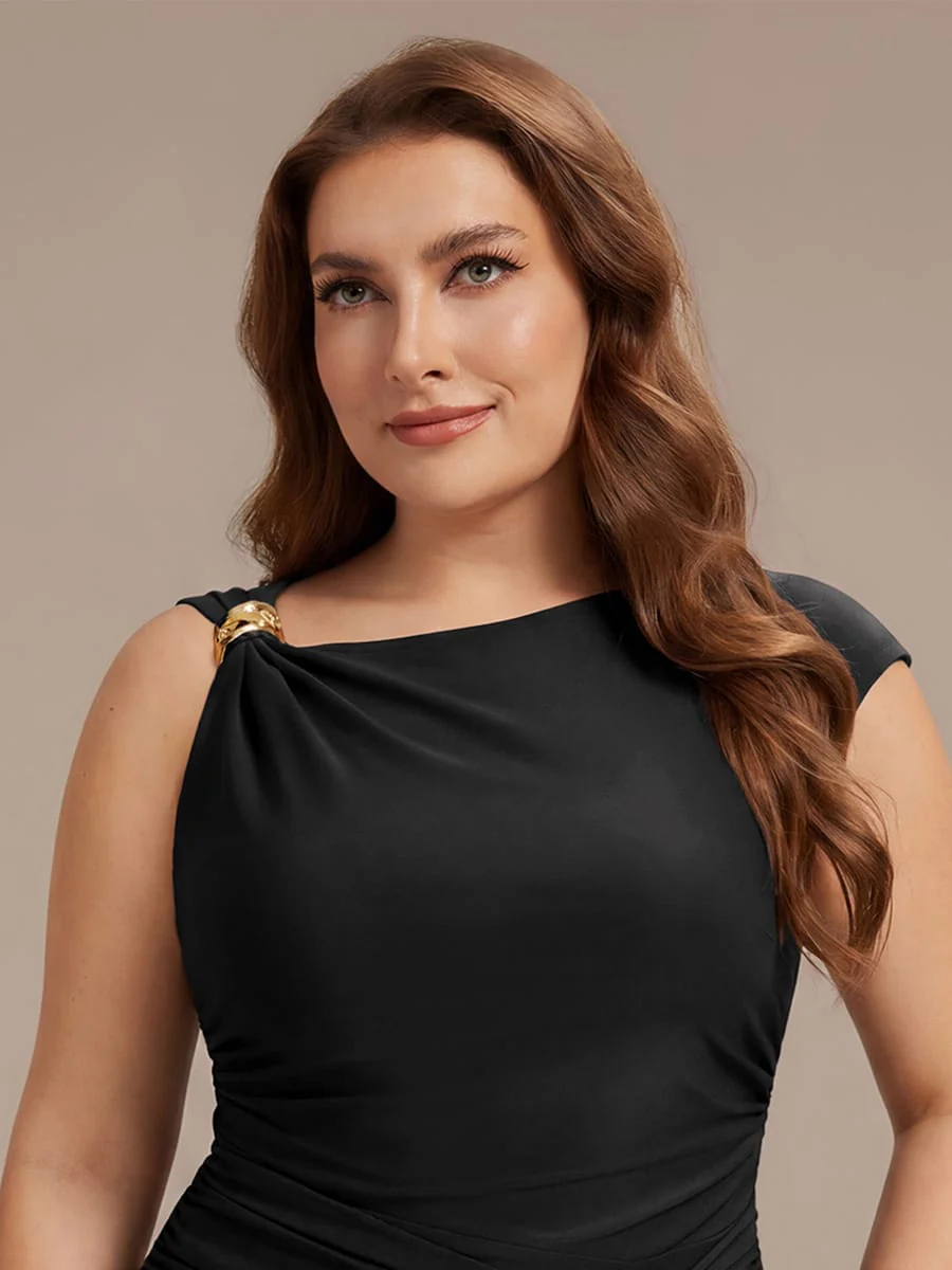 Knit Cap Sleeve Asymmetrical Neckline Top - Image 15