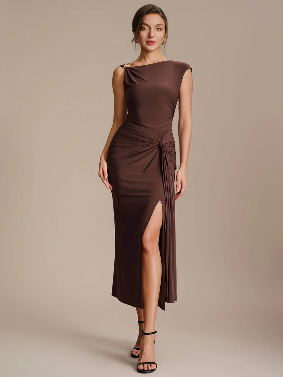 Knit Cap Sleeve Asymmetrical Neckline Top - Image 21