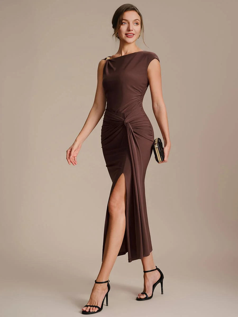 Knit Cap Sleeve Asymmetrical Neckline Top - Image 25