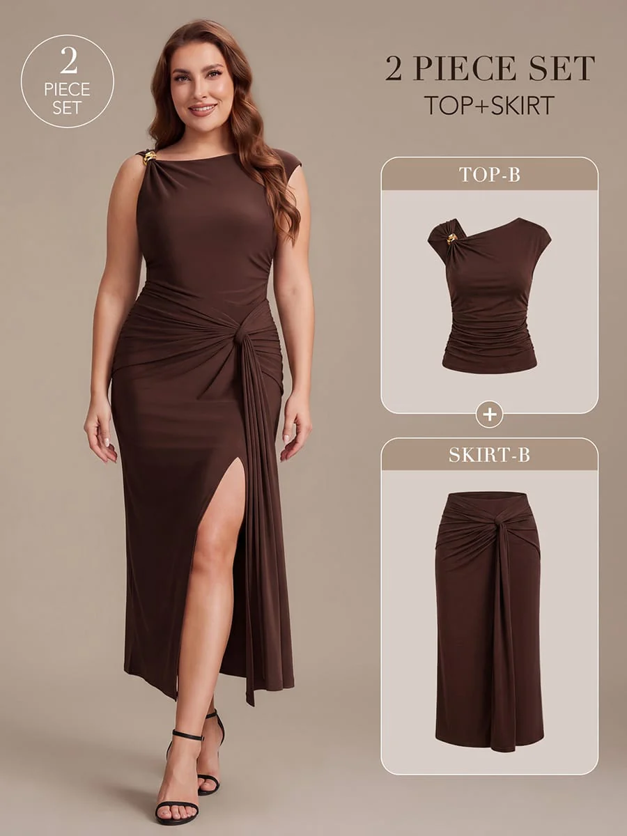 Knit Cap Sleeve Asymmetrical Neckline Top - Image 26