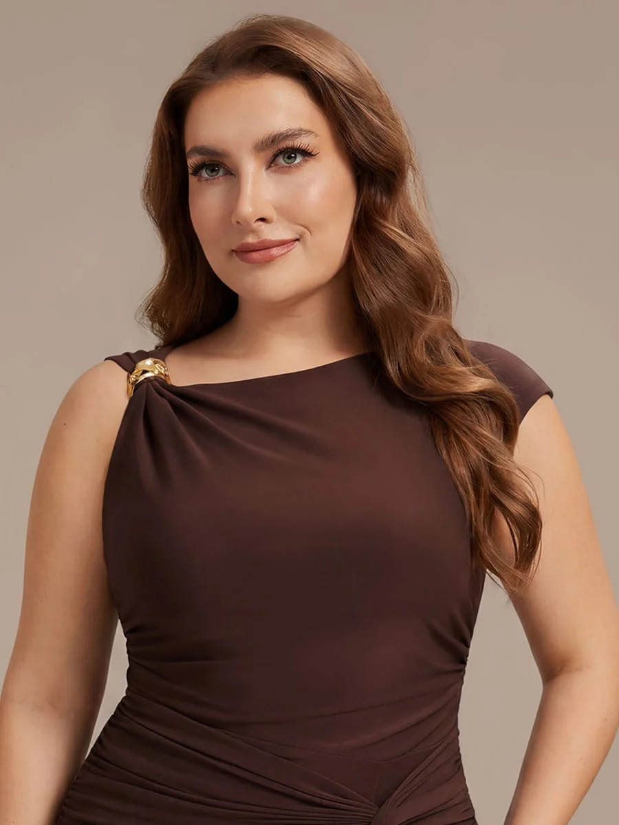 Knit Cap Sleeve Asymmetrical Neckline Top - Image 27