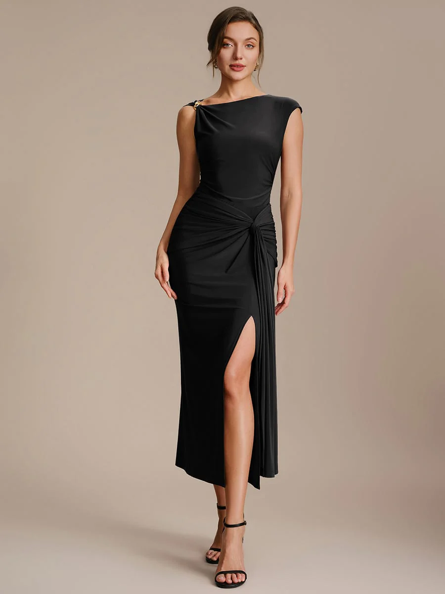 Knit Cap Sleeve Asymmetrical Neckline Top - Image 9