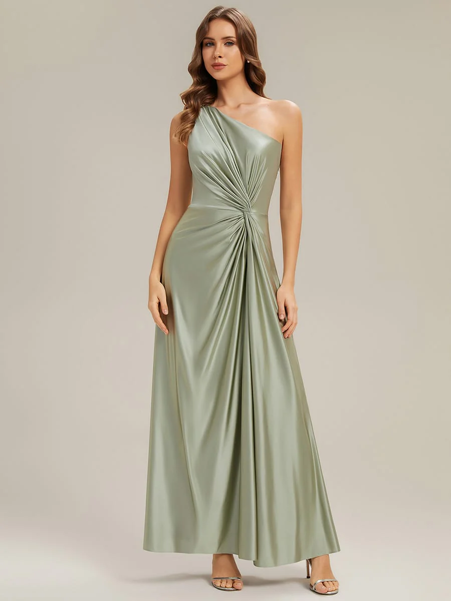 Knotted Satin One-Shoulder Dress - Image 21