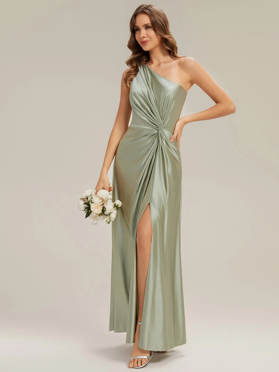 Knotted Satin One-Shoulder Dress - Image 24