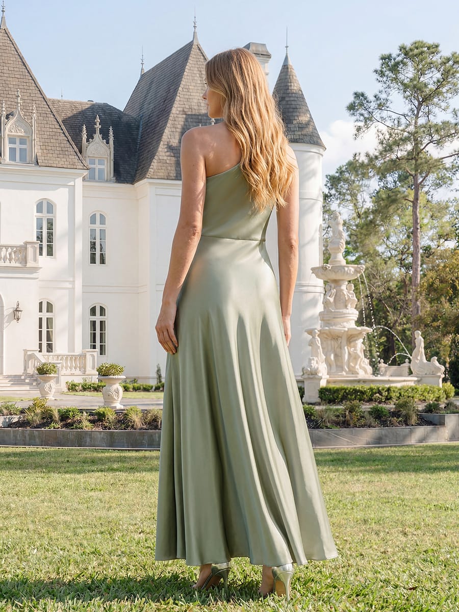 Knotted Satin One-Shoulder Dress - Image 27