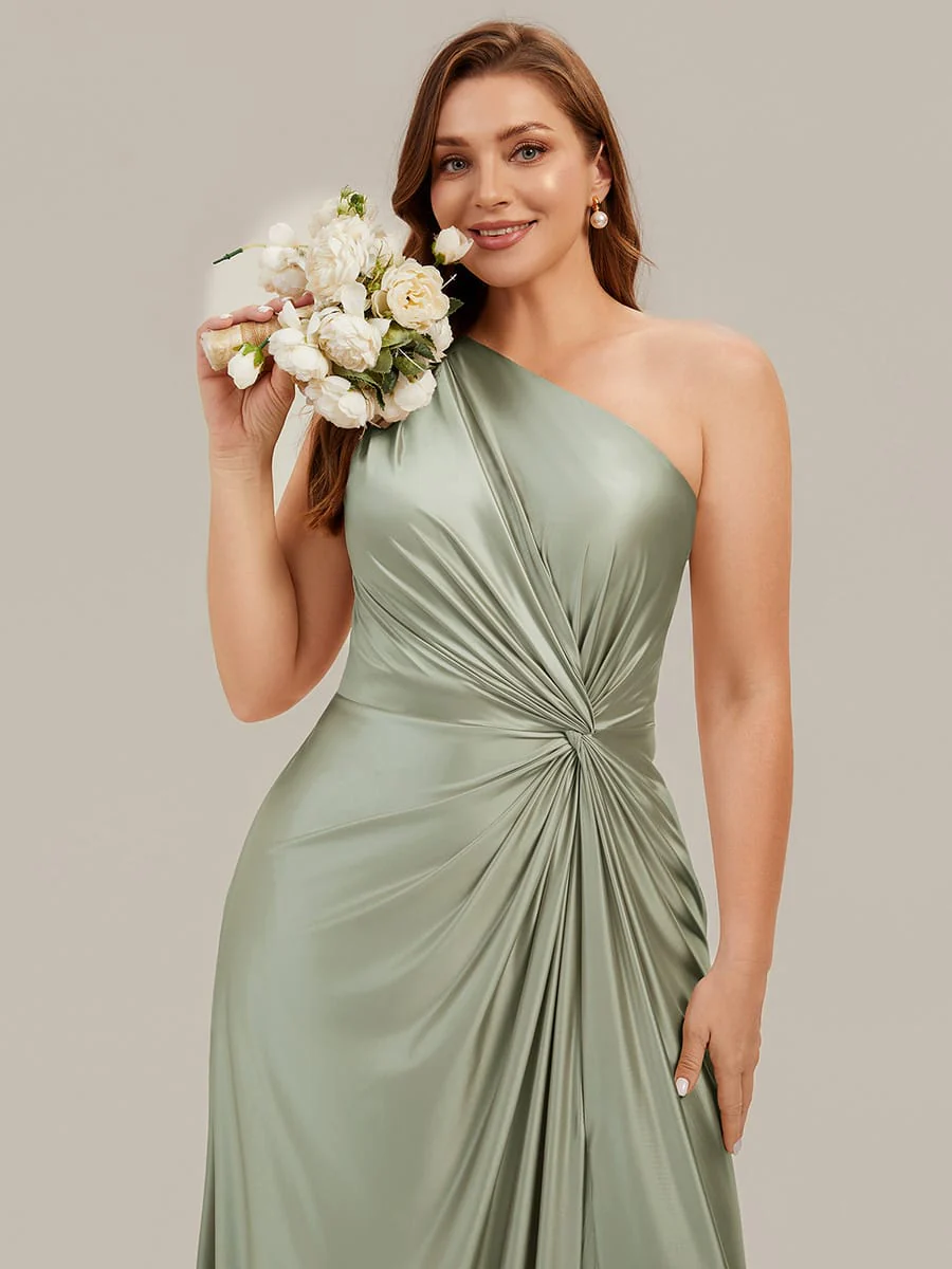 Knotted Satin One-Shoulder Dress - Image 33