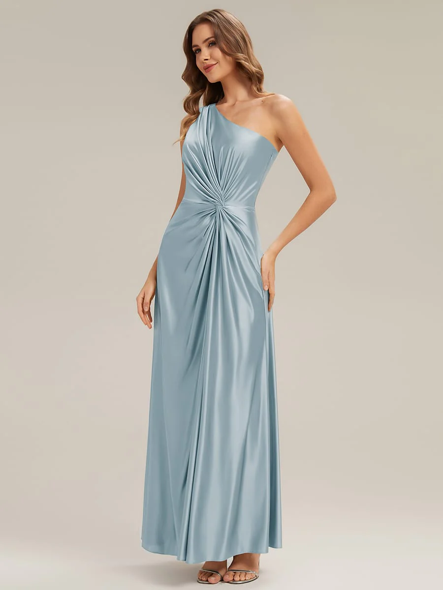 Knotted Satin One-Shoulder Dress - Image 4