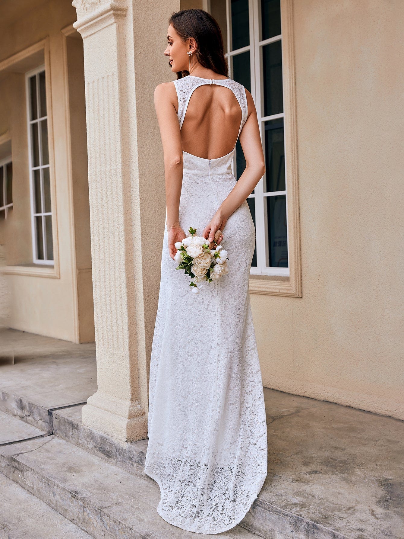 Lace Open Back Bodycon Wedding Dress - Image 4