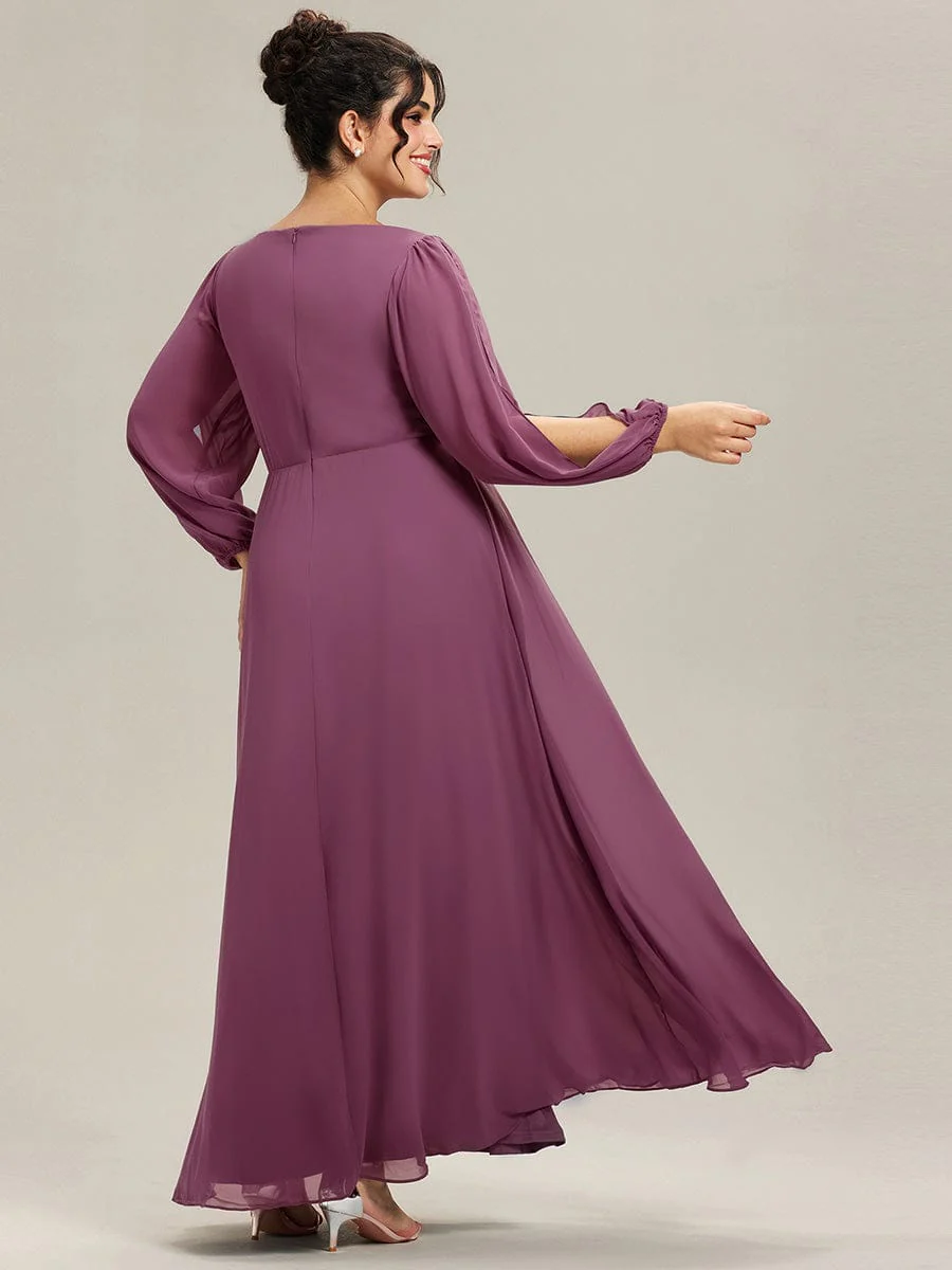 ever AMOUR|Deep V Neck Long Wedding Guest Dress with Long Sleeves - Image 125