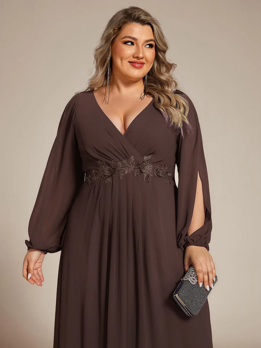 ever AMOUR|Deep V Neck Long Wedding Guest Dress with Long Sleeves - Image 136