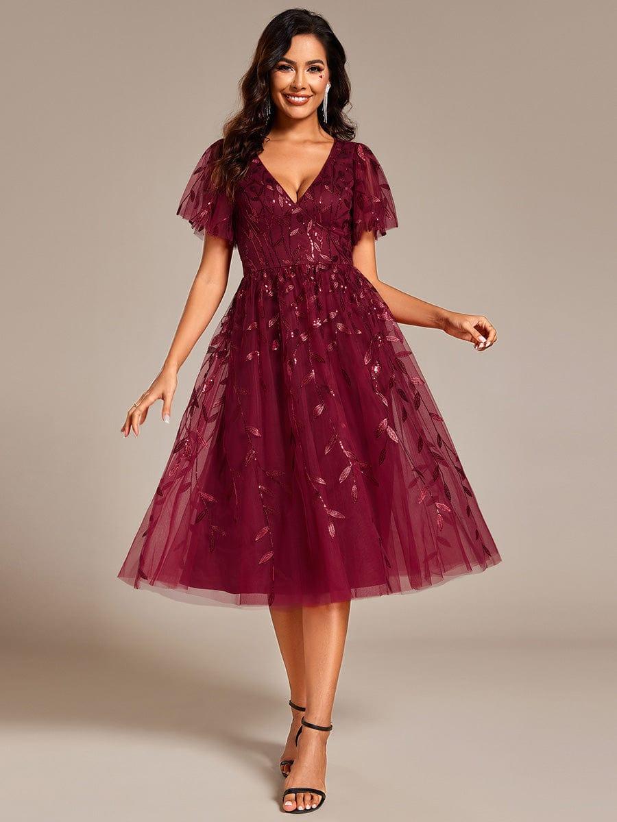 ever SIMONE|Leaf Sequin Short Sleeve Tulle Midi Evening Dress(Final Sale) - Image 10