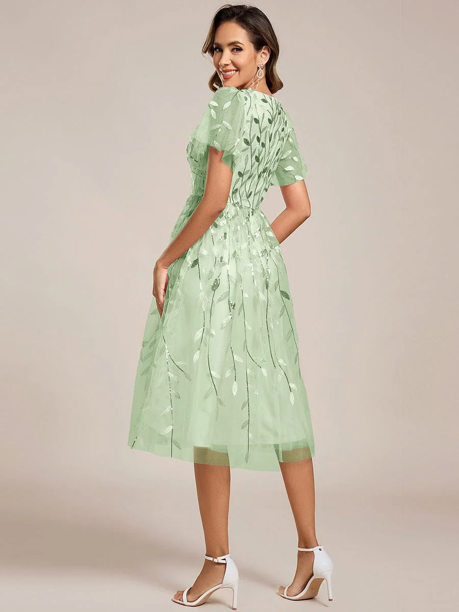 ever SIMONE|Leaf Sequin Short Sleeve Tulle Midi Evening Dress(Final Sale) - Image 104