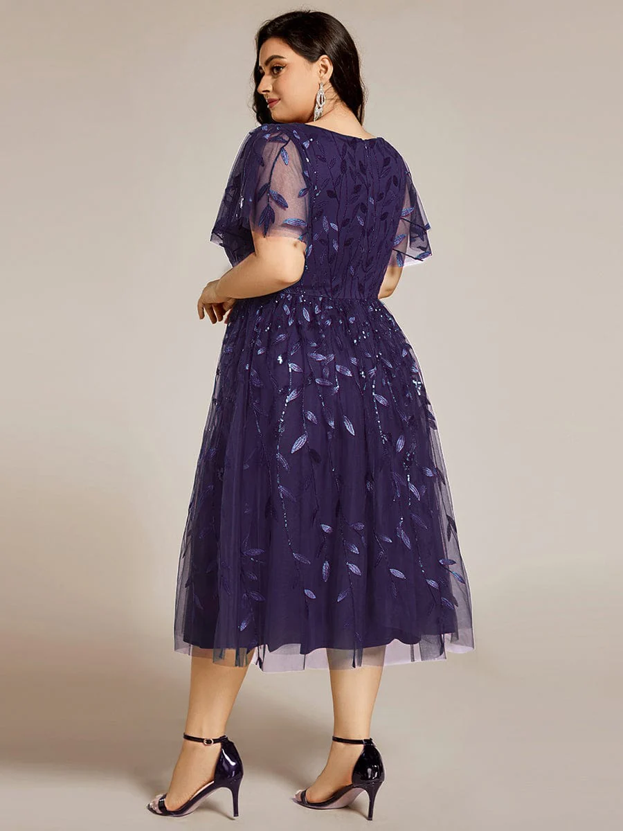 ever SIMONE|Leaf Sequin Short Sleeve Tulle Midi Evening Dress(Final Sale) - Image 119